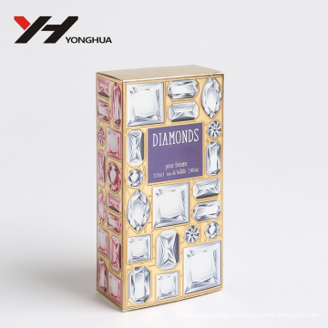 estilo diamante y gema bilingüe brillante rosa brillante caja de papel de perfume